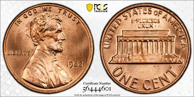 1982 1C Bronze, Small Date MS67RD