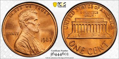1982 1C Zinc, Large Date MS69RD