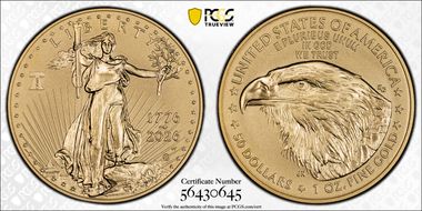 2026-W $50 Enhanced Gold Eagle w/ Liberty Bell 250 Privy First Strike SP70