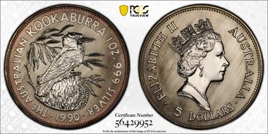 1990 $5 Kookaburra KM-189 Ag MS68
