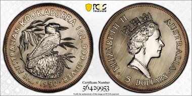 1990 $5 Kookaburra KM-189 Ag MS69