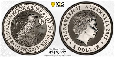 2015-P25 $1 Kookaburra Ag-Goat Privy MS69
