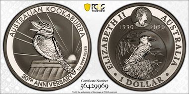 2020-P $1 Kookaburra Ag 30th Anniv. MS69