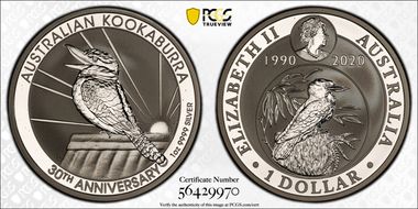 2020-P $1 Kookaburra Ag 30th Anniv. MS69