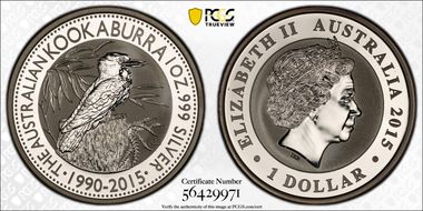 2015-P25 $1 Kookaburra Ag MS69