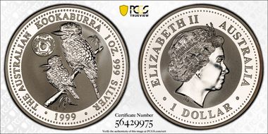 1999-P100 $1 Kookaburra Ag-Georgia Privy MS70