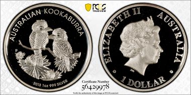 2013-P $1 Kookaburra Ag High Relief PR70DCAM