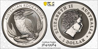 2012-P $1 Kookaburra Ag MS70