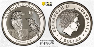 2017-P $1 Kookaburra Ag-F15 Privy MS70