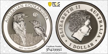 2017-P $1 Kookaburra Ag-F15 Privy MS69
