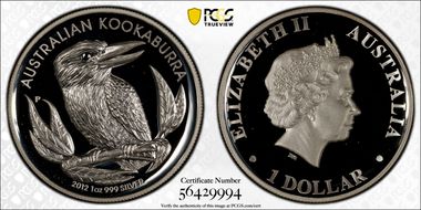 2012-P $1 Kookaburra Ag High Relief PR70DCAM