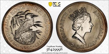 1990 $5 Kookaburra KM-189 Ag MS68