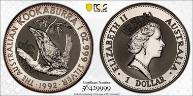1992 $1 Kookaburra Ag MS68
