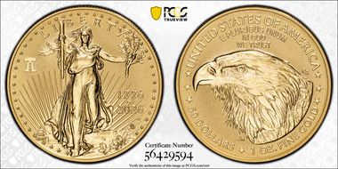 2026-W $50 Enhanced Gold Eagle w/ Liberty Bell 250 Privy First Strike SP70