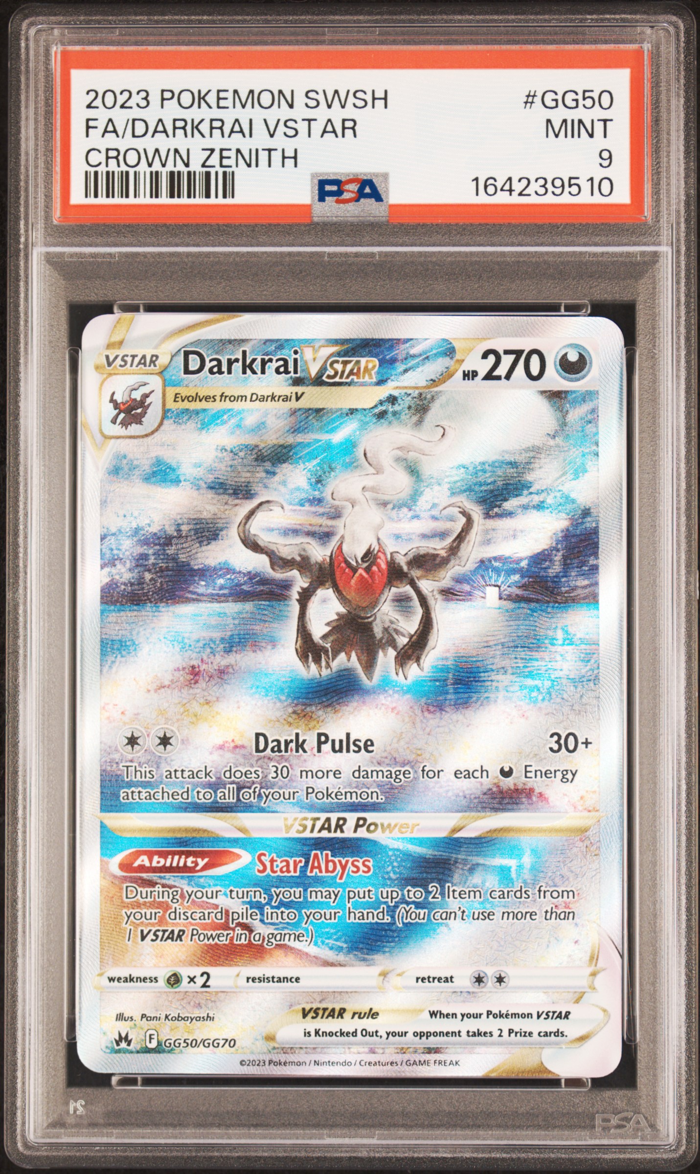 2023 #GG50 Full Art/Darkrai Vstar PSA 9 Sword and Shield Crown Zenith