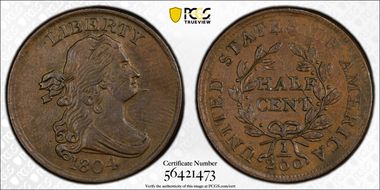 1804 1/2C Spiked Chin AU53BN