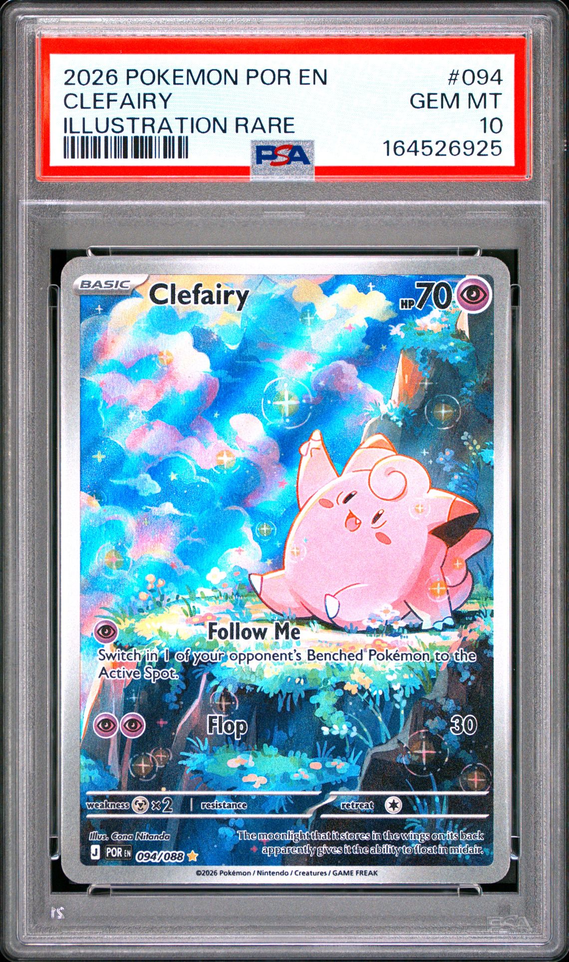2026 Pokemon Por En-Perfect Order Clefairy #094 (Illustration Rare) Gem Mt 10 front view - PSA graded GEM MT 10
