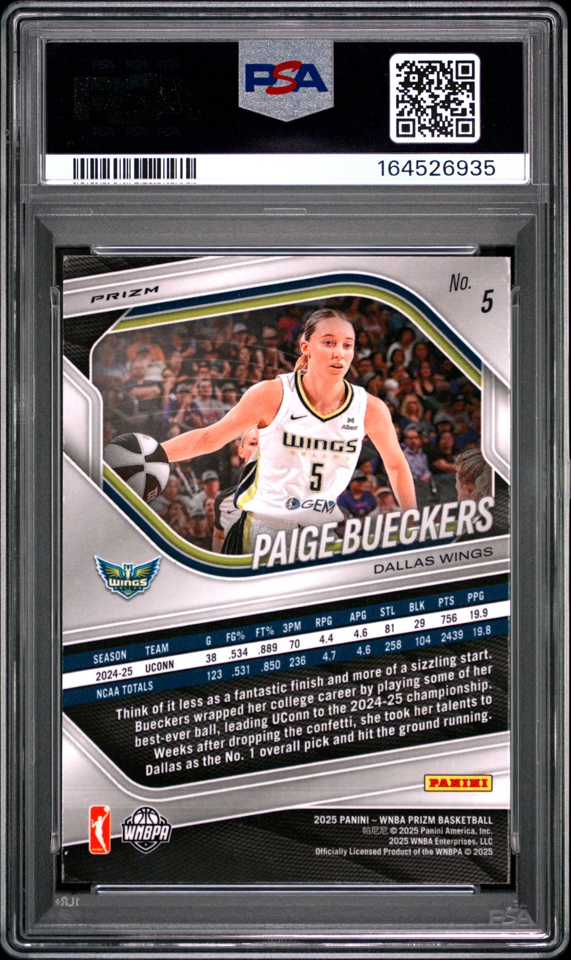 2025 Panini Prizm Wnba Paige Bueckers #5 (Silver Prizm) Mint 9 back