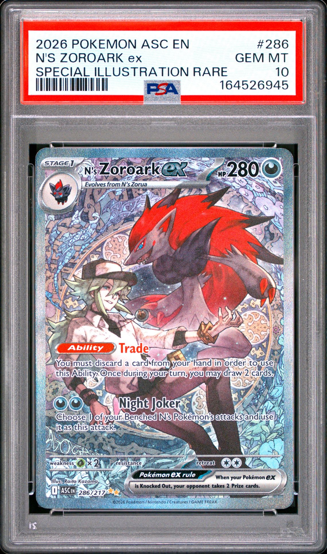 2026 Pokemon Asc En-Ascended Heroes N's Zoroark Ex #286 (Special Illustration Rare) Gem Mt 10 front