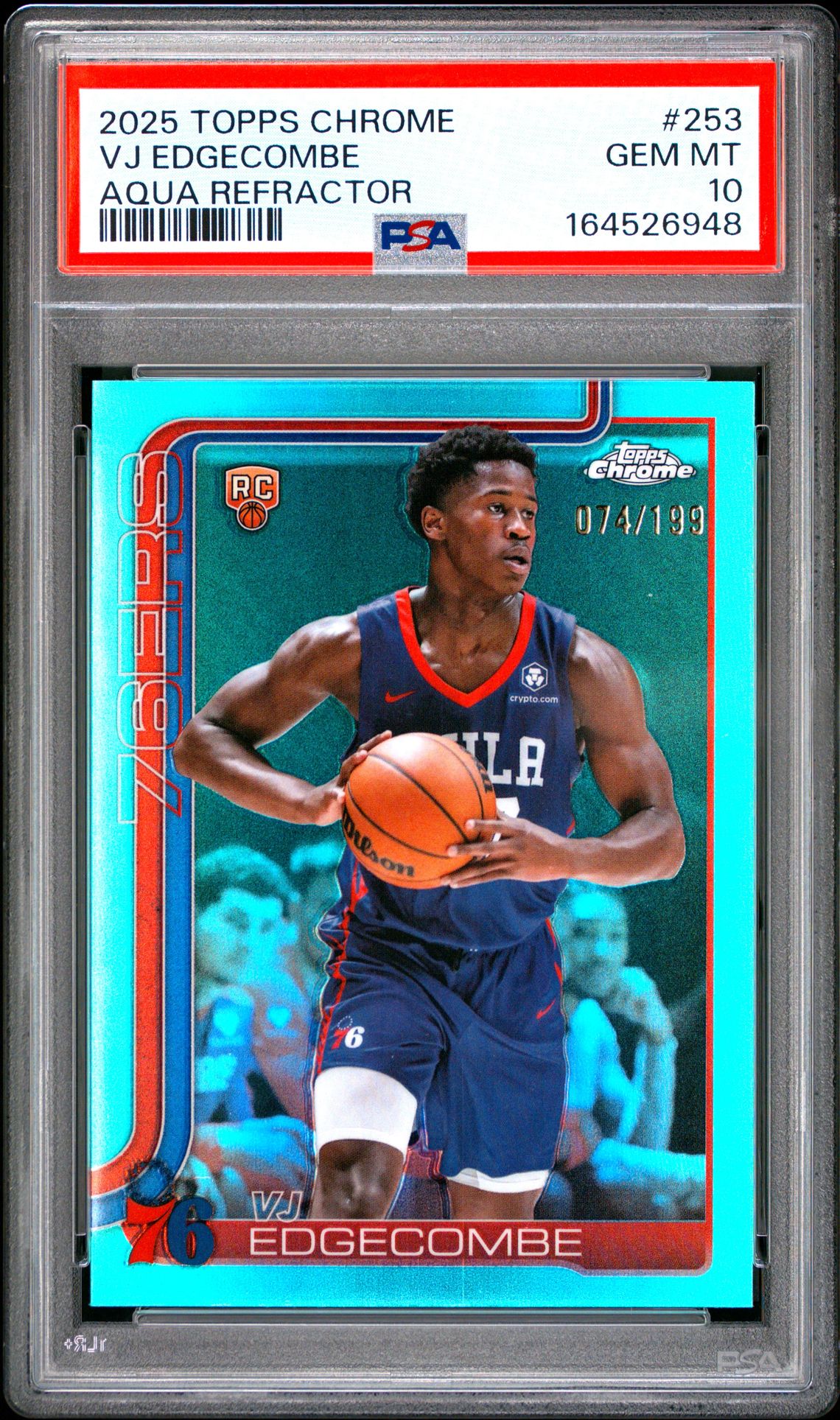 2025 Topps Chrome Vj Edgecombe #253 (Aqua Refractor) Gem Mt 10 front