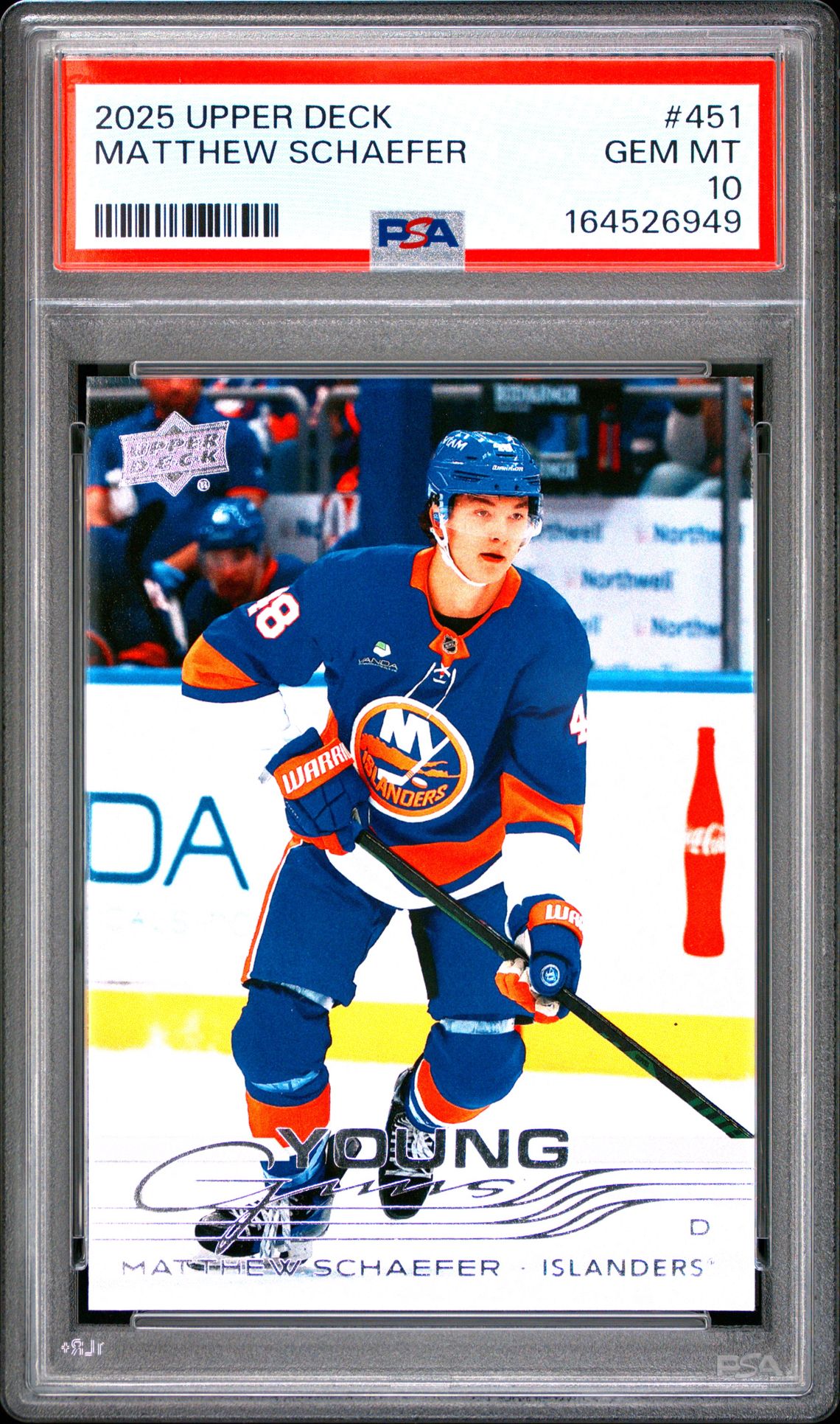 2025 Upper Deck Matthew Schaefer #451 Gem Mt 10 front view - PSA graded GEM MT 10