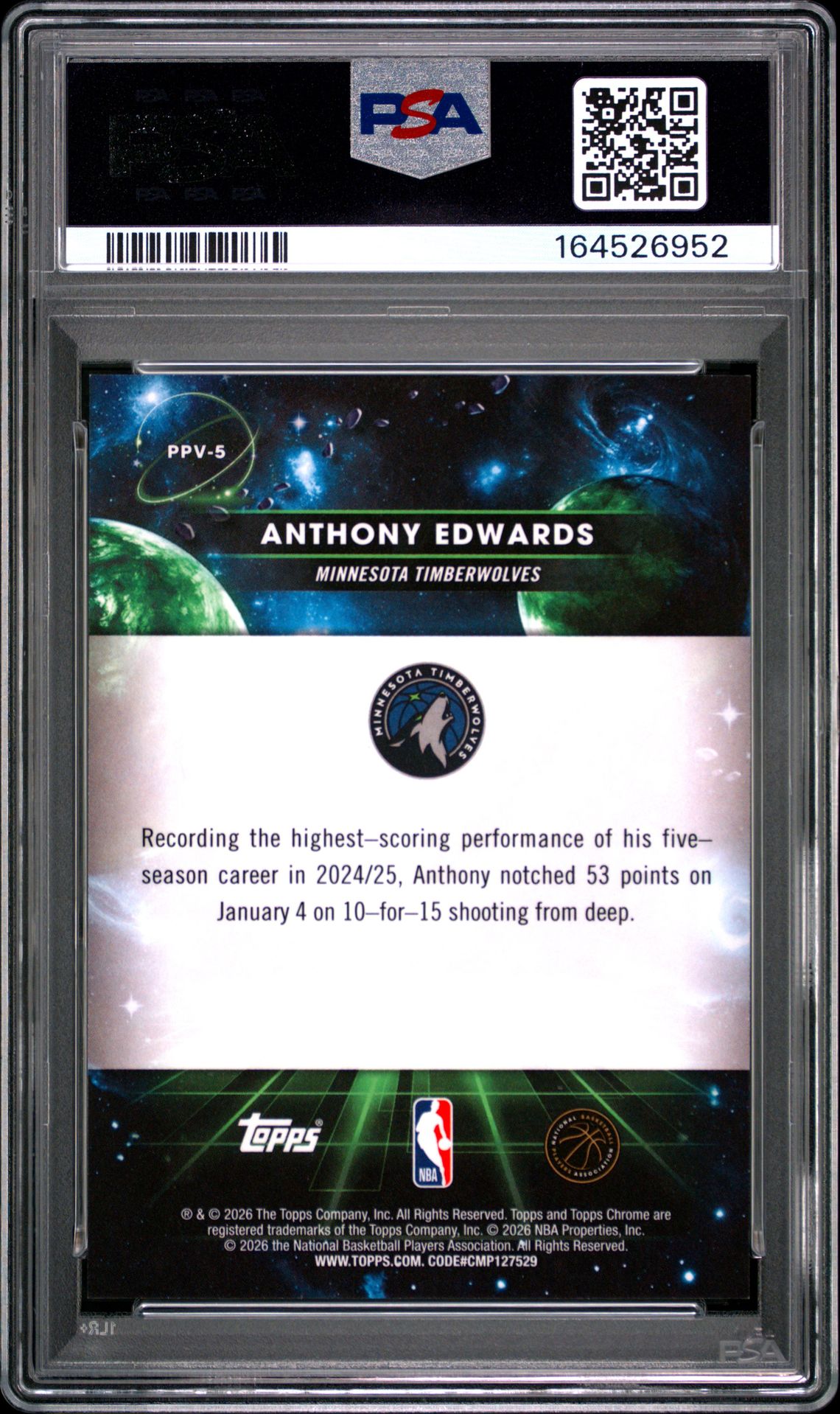 2025 Topps Cosmic Chrome Planetary Pursuit Anthony Edwards #5 (Planetary Pursuit-Venus) Mint 9 back
