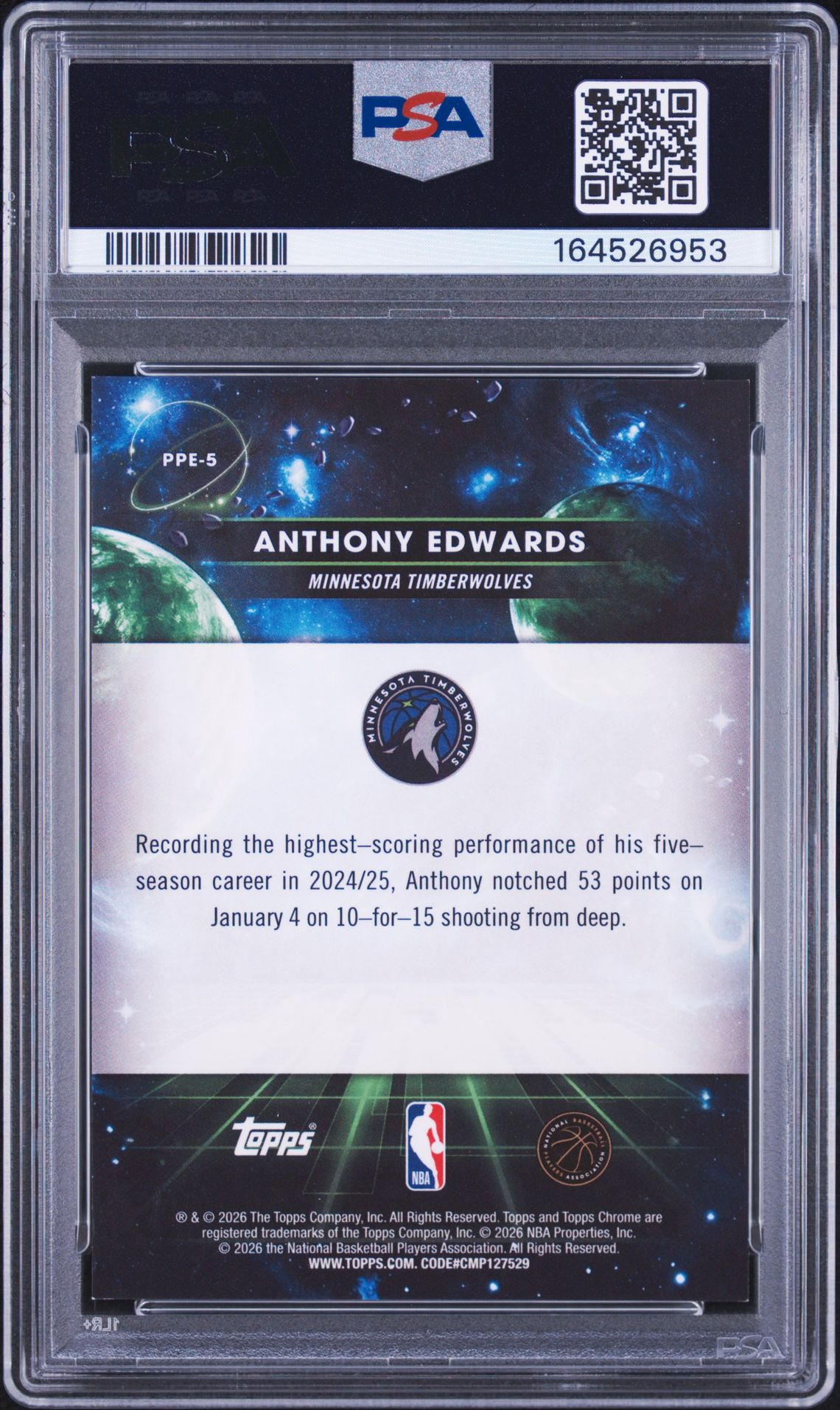 2025 Topps Cosmic Chrome Planetary Pursuit Anthony Edwards #5 (Planetary Pursuit-Earth) Nm-Mt 8 back