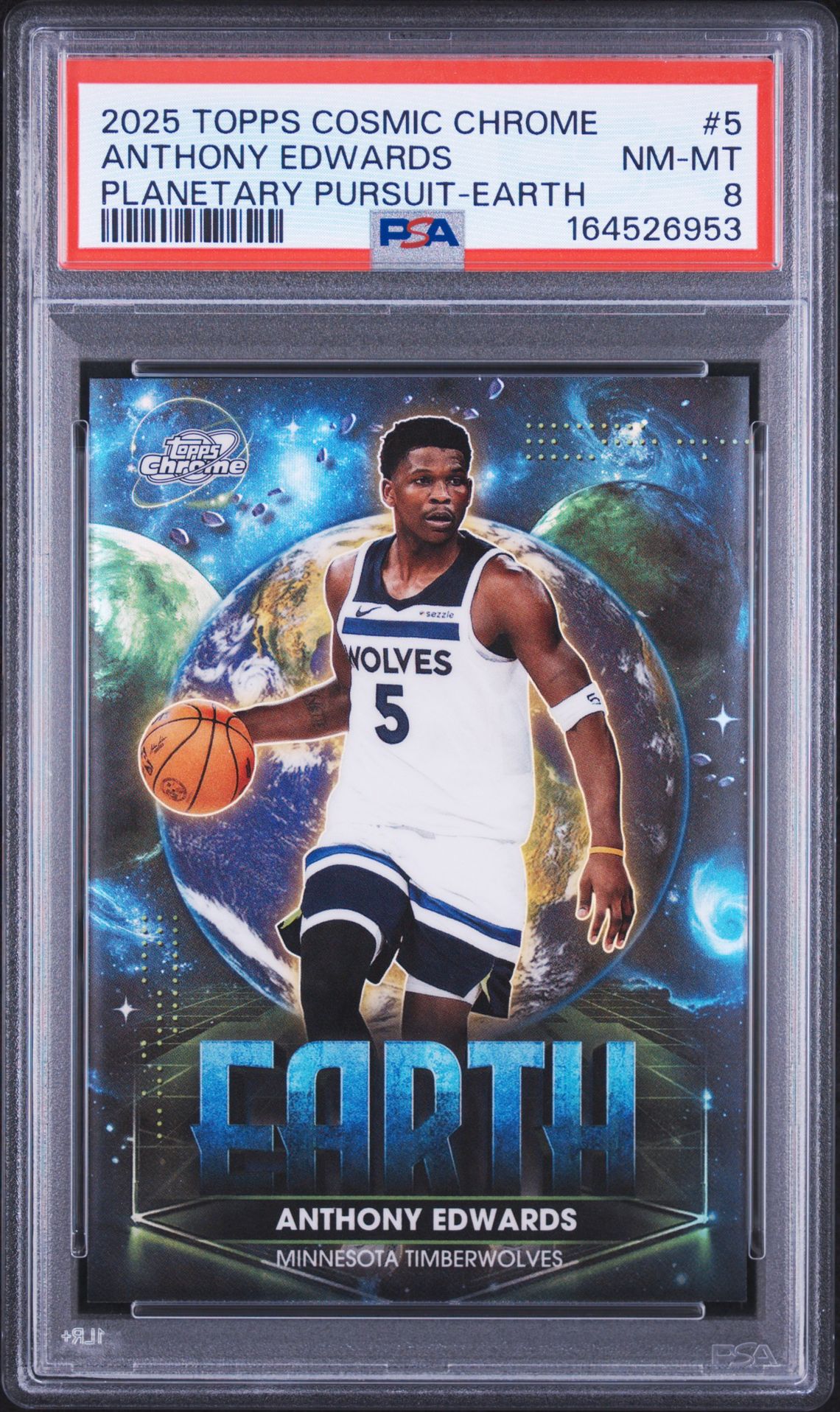 2025 Topps Cosmic Chrome Planetary Pursuit Anthony Edwards #5 (Planetary Pursuit-Earth) Nm-Mt 8 front