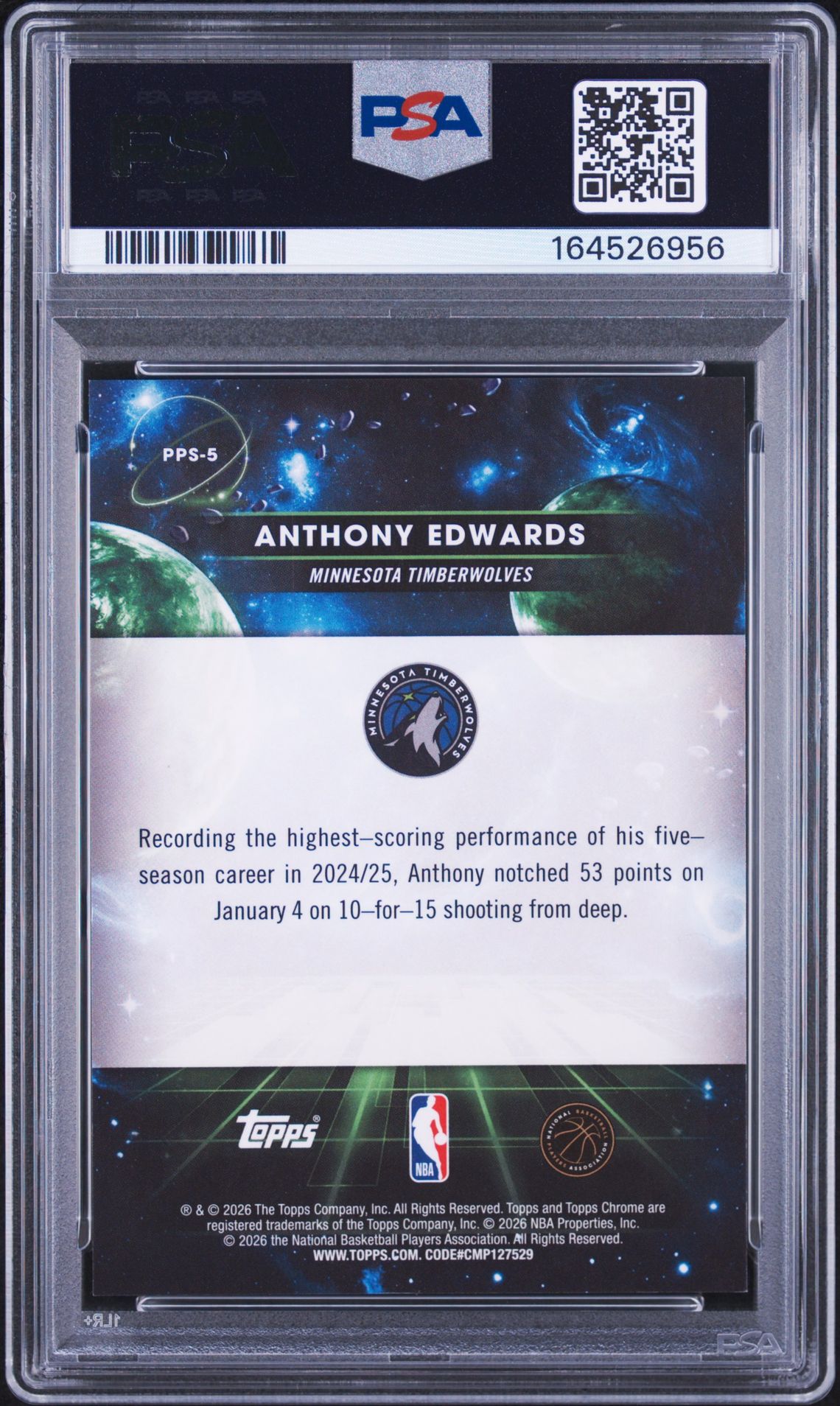 2025 Topps Cosmic Chrome Planetary Pursuit Anthony Edwards #5 (Planetary Pursuit-Sun) Mint 9 back