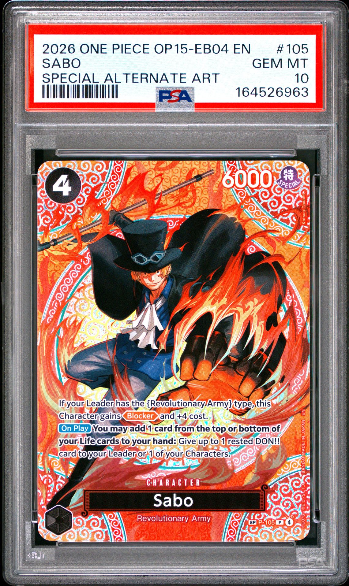 2026 One Piece Op15-Eb04-Adventure On Kami's Island Sabo #105 (Special Alternate Art) Gem Mt 10 front