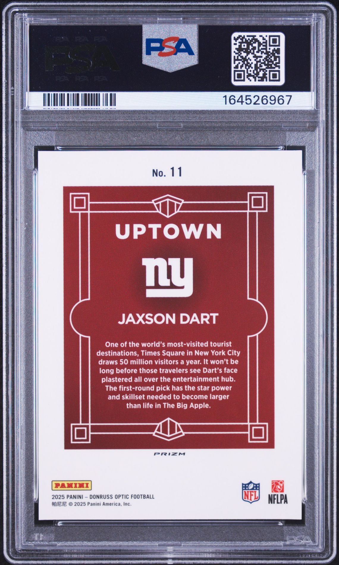2025 Panini Donruss Optic Uptown Jaxson Dart #11 Nm-Mt 8 front