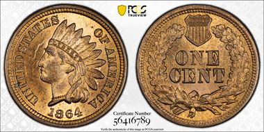 1864 1C Bronze MS64RB