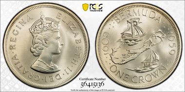 1959 Crown 350th Anniv. of Colony KM-13 Ag MS68