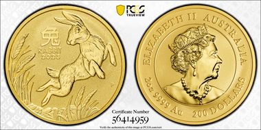 2023-P $200 Year of the Rabbit 2oz Au MS70