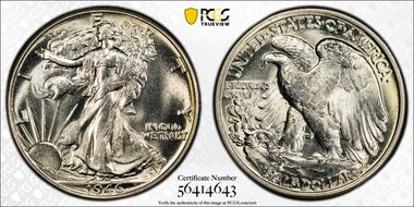 1946 50C Doubled Die Reverse MS65