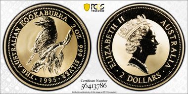 1995 $2 Kookaburra 2oz Ag MS68