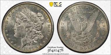 1878-CC $1 VAM 6, Doubled Leaves AU58