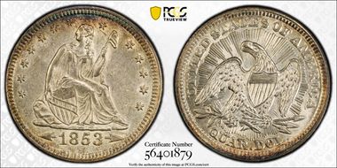 1853 25C Arrows and Rays MS61