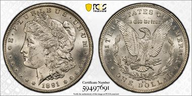 1891-CC $1 VAM 3, Spitting Eagle MS64