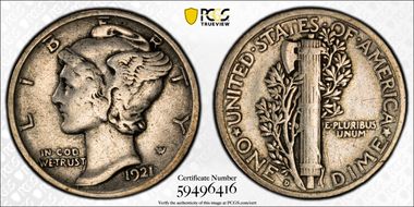 1921-D 10C VF25