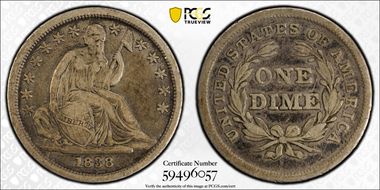 1838 10C No Drapery, Large Stars N1