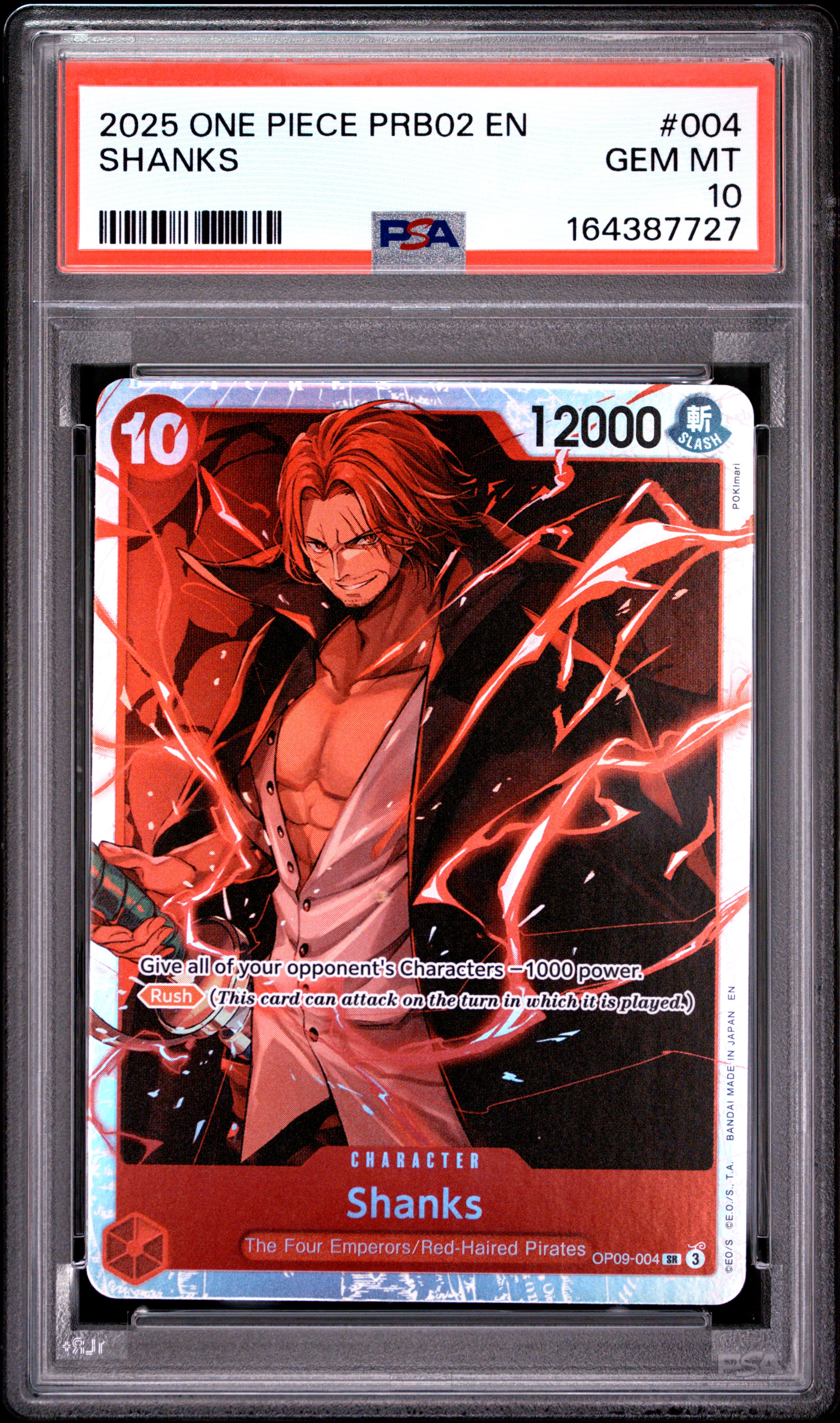 2025 #004 Shanks PSA 10 One Piece PRB02-Premium Booster -One Piece Card the Best- Vol.2