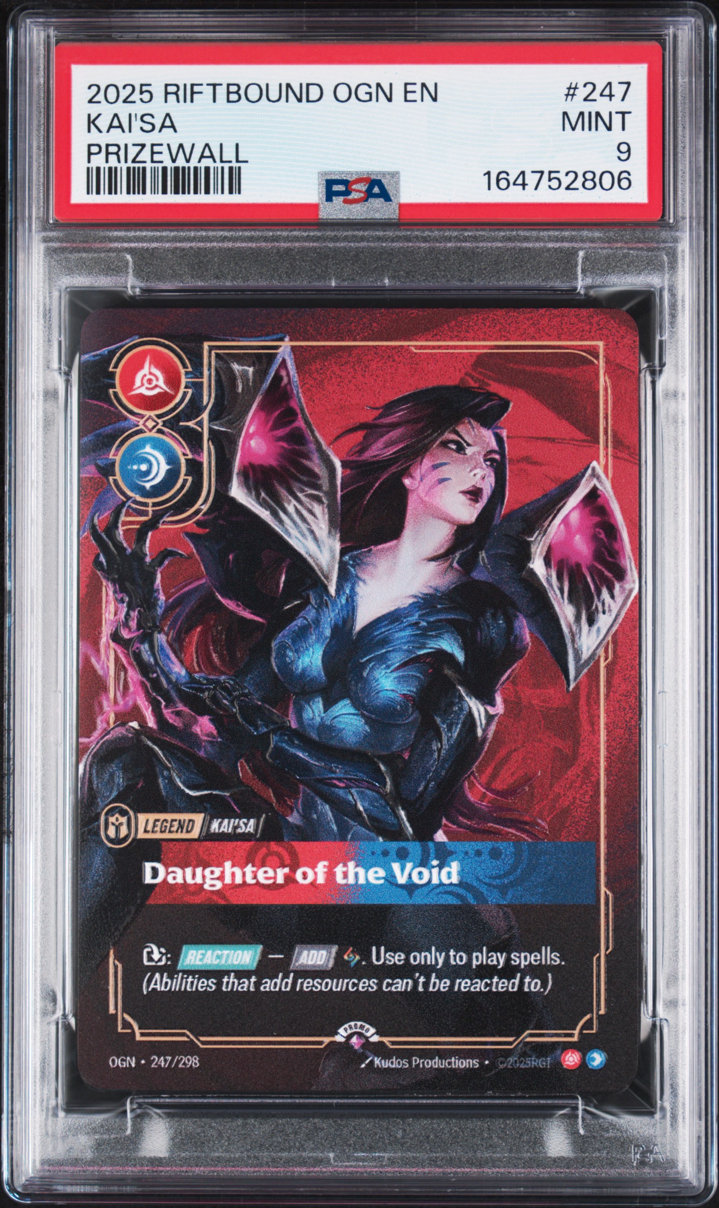 2025 #247 Kai'SA - Daughter of the Void PSA 9 Riftbound: League of Legends Ogn-Origins Plated Legends
