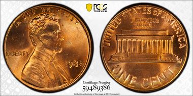 1982 1C Bronze, Large Date MS64RD