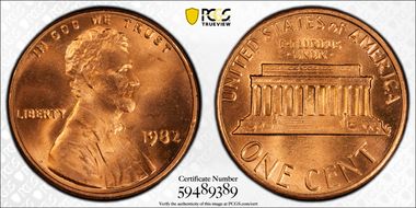 1982 1C Zinc, Large Date MS67RD