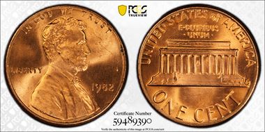 1982 1C Zinc, Small Date MS66RD