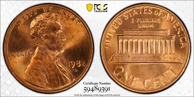 1982-D 1C Zinc, Large Date MS65RD