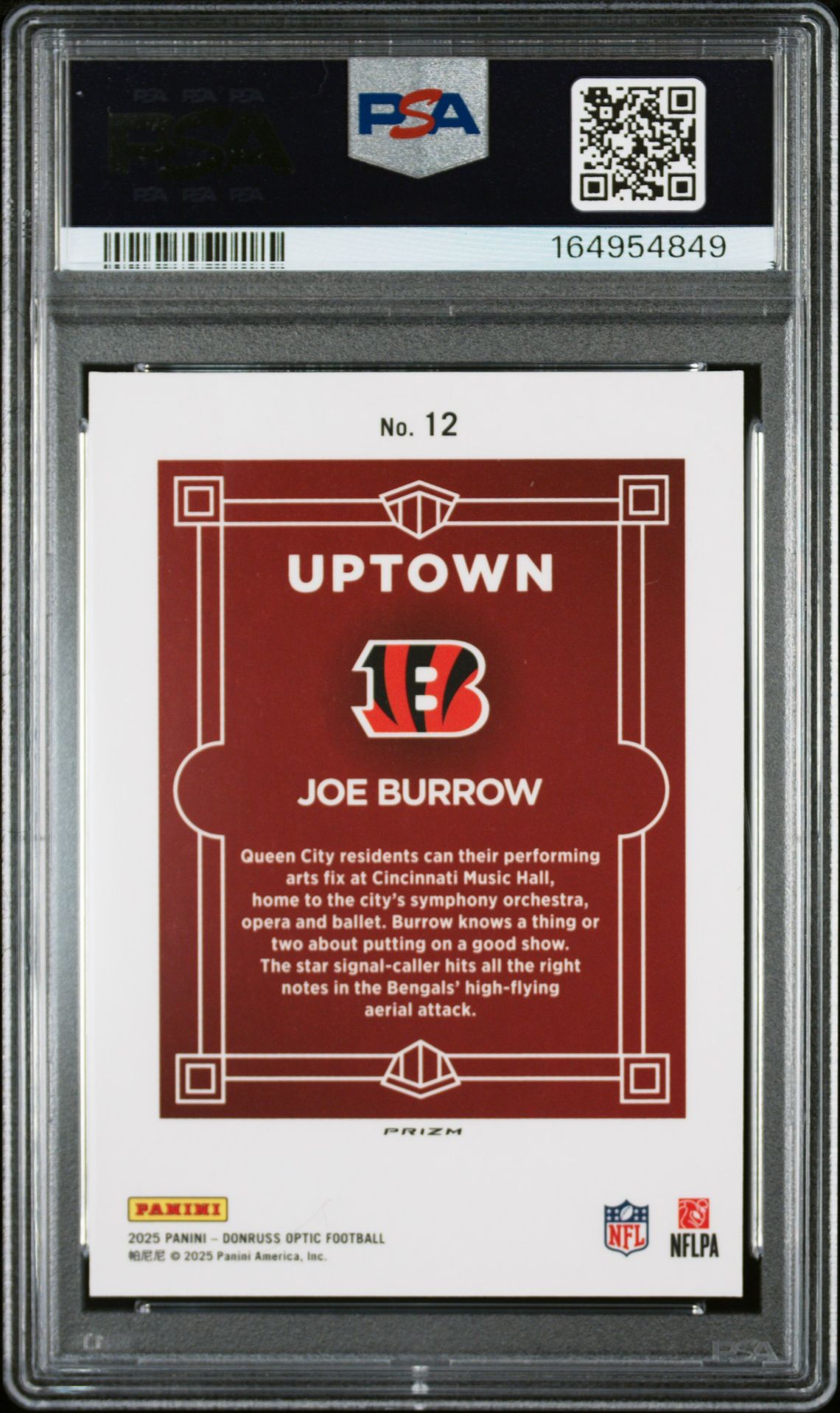 2025 Panini Donruss Optic Uptown Joe Burrow #12 Mint 9 back
