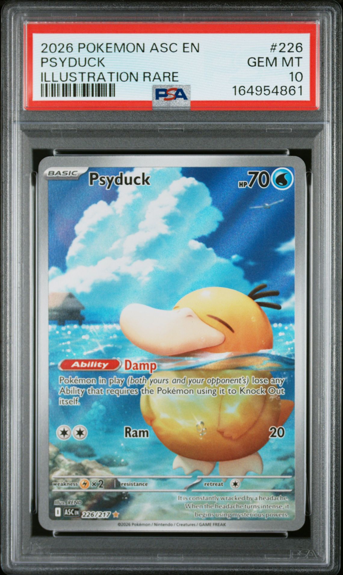 2026 Pokemon Asc En-Ascended Heroes Psyduck #226 (Illustration Rare) Gem Mt 10 front view - PSA graded GEM MT 10