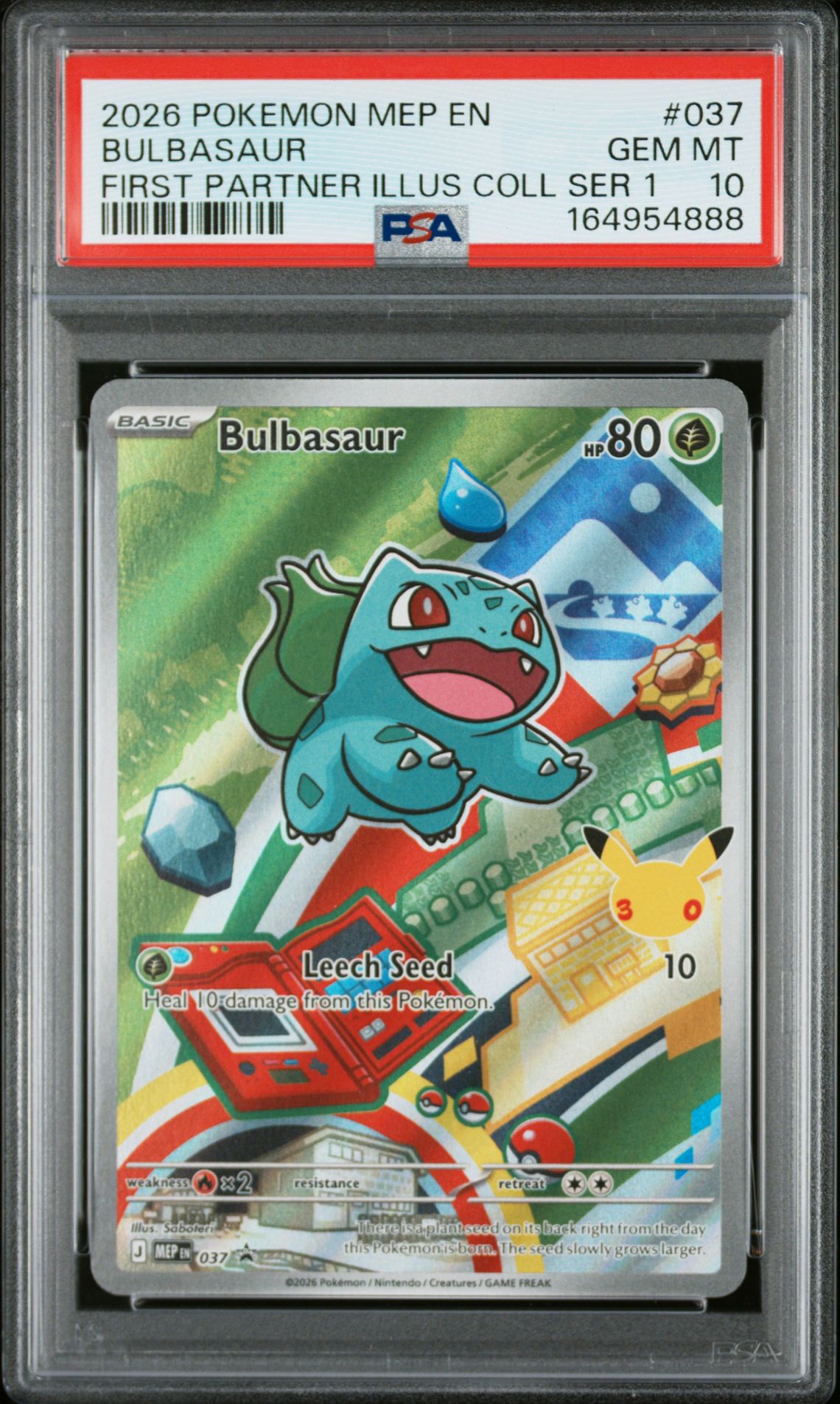 2026 Pokemon Mep En-Me Black Star Promo Bulbasaur #037 (First Partner Illus Coll Ser 1) Gem Mt 10 front view - PSA graded GEM MT 10